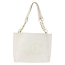 CHANEL Tote Bag Caviar Skin White Gold CC Auth BA6361-13