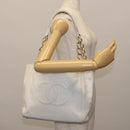 CHANEL Tote Bag Caviar Skin White Gold CC Auth BA6361-20