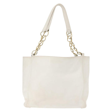 CHANEL Tote Bag Caviar Skin White Gold CC Auth BA6361 - 0