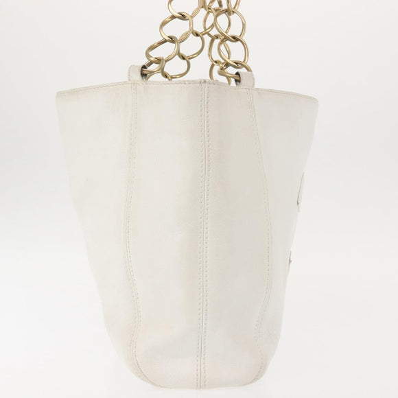 CHANEL Tote Bag Caviar Skin White Gold CC Auth BA6361