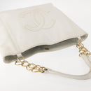 CHANEL Tote Bag Caviar Skin White Gold CC Auth BA6361-6