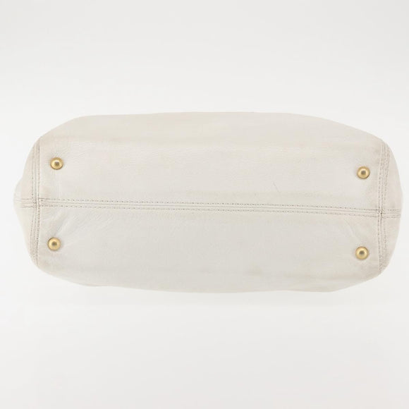 CHANEL Tote Bag Caviar Skin White Gold CC Auth BA6361