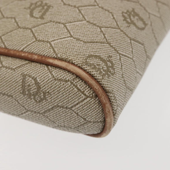 Christian Dior Honeycomb Canvas Shoulder Bag PVC Beige Gold Auth BA6363