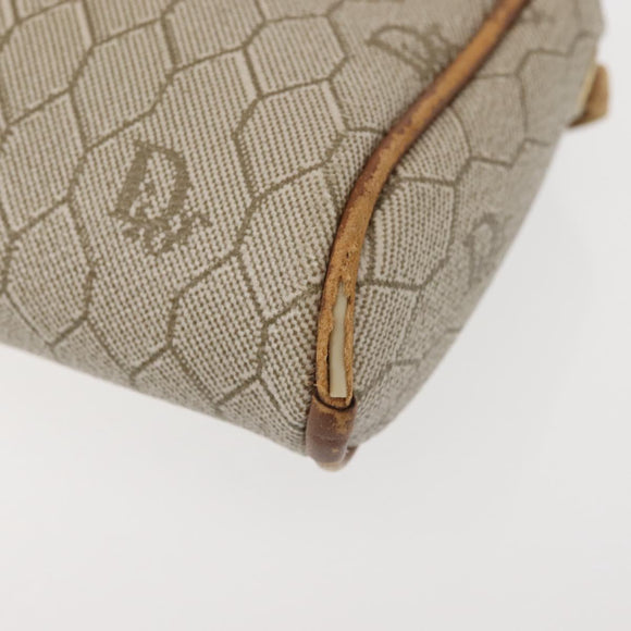 Christian Dior Honeycomb Canvas Shoulder Bag PVC Beige Gold Auth BA6363