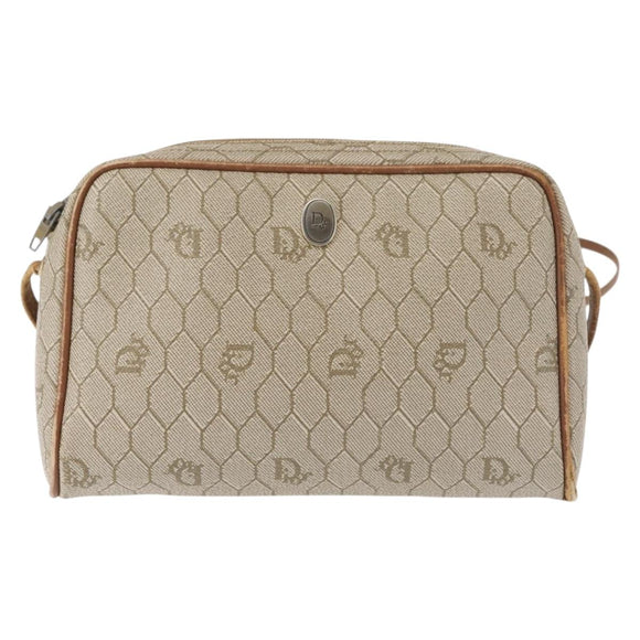 Christian Dior Honeycomb Canvas Shoulder Bag PVC Beige Gold Auth BA6363