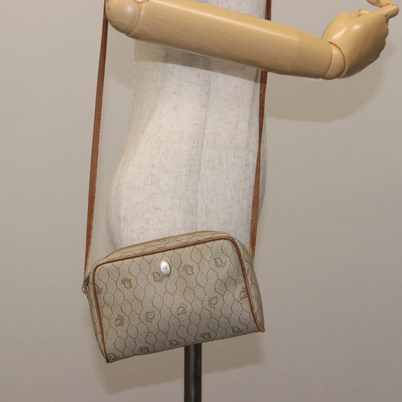 Christian Dior Honeycomb Canvas Shoulder Bag PVC Beige Gold Auth BA6363