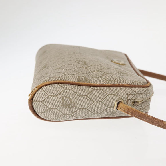 Christian Dior Honeycomb Canvas Shoulder Bag PVC Beige Gold Auth BA6363