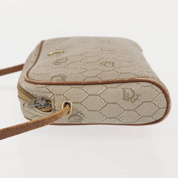 Christian Dior Honeycomb Canvas Shoulder Bag PVC Beige Gold Auth BA6363