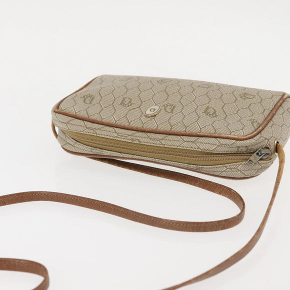 Christian Dior Honeycomb Canvas Shoulder Bag PVC Beige Gold Auth BA6363