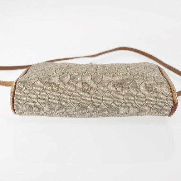 Christian Dior Honeycomb Canvas Shoulder Bag PVC Beige Gold Auth BA6363