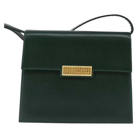 Christian Dior Shoulder Bag Leather Green Gold Auth BA6365
