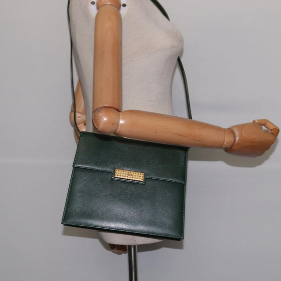 Christian Dior Shoulder Bag Leather Green Gold Auth BA6365