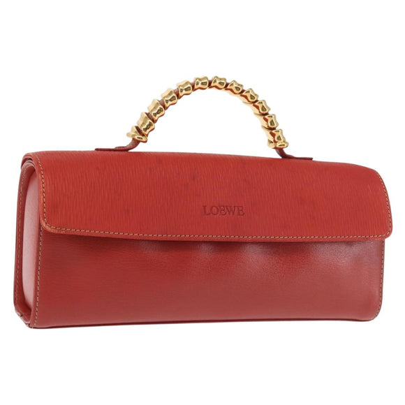 LOEWE Velazquez Hand Bag Leather Red Gold Auth BA6367