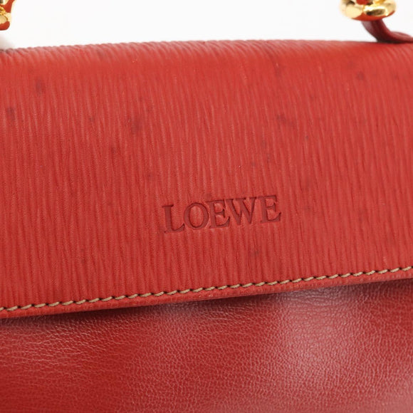 LOEWE Velazquez Hand Bag Leather Red Gold Auth BA6367
