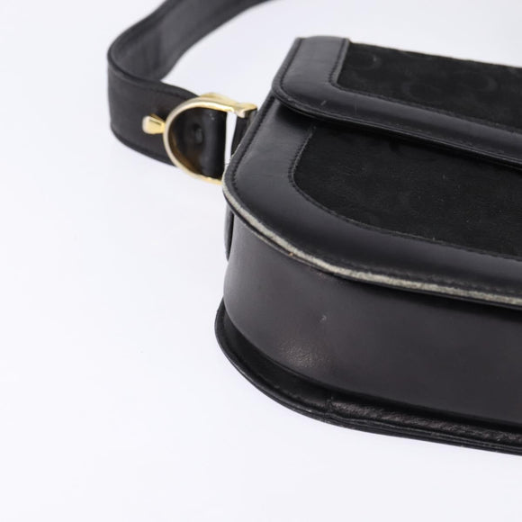 CELINE C Sulky Shoulder Bag Canvas Black Gold Auth BA6371