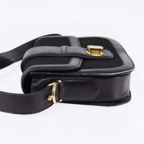 CELINE C Sulky Shoulder Bag Canvas Black Gold Auth BA6371