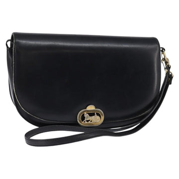 CELINE Horse Carriage Shoulder Bag Leather Navy Gold Auth BA6372