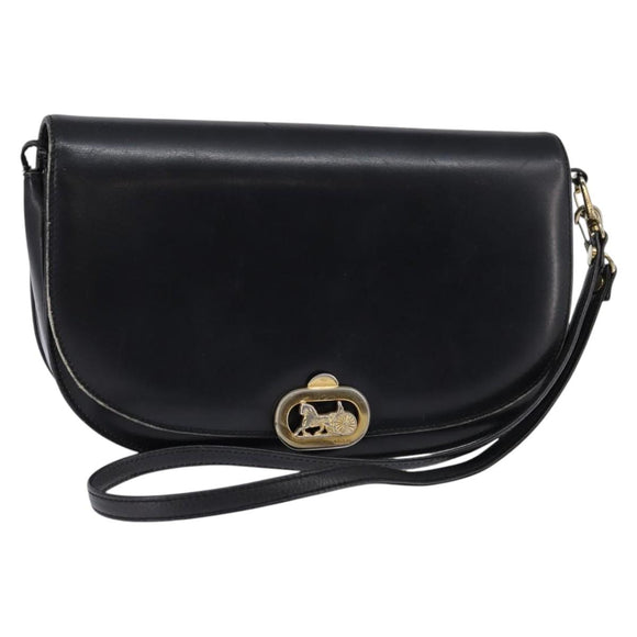 CELINE Horse Carriage Shoulder Bag Leather Navy Gold Auth BA6372