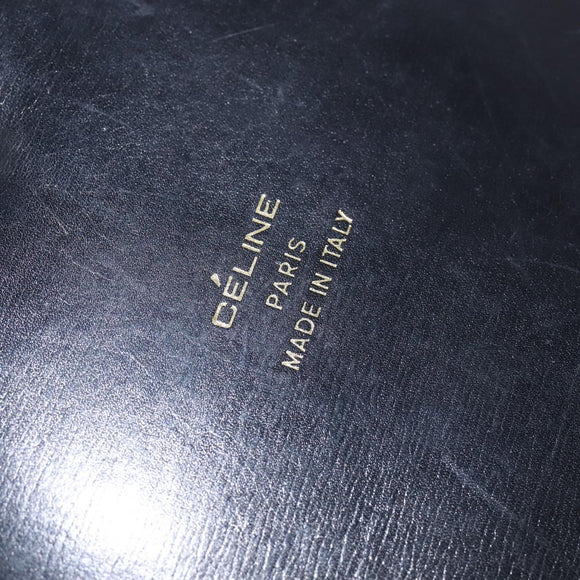 CELINE Horse Carriage Shoulder Bag Leather Navy Gold Auth BA6372