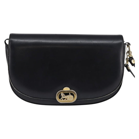 CELINE Horse Carriage Shoulder Bag Leather Navy Gold Auth BA6372