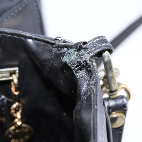 CELINE Horse Carriage Shoulder Bag Leather Navy Gold Auth BA6372