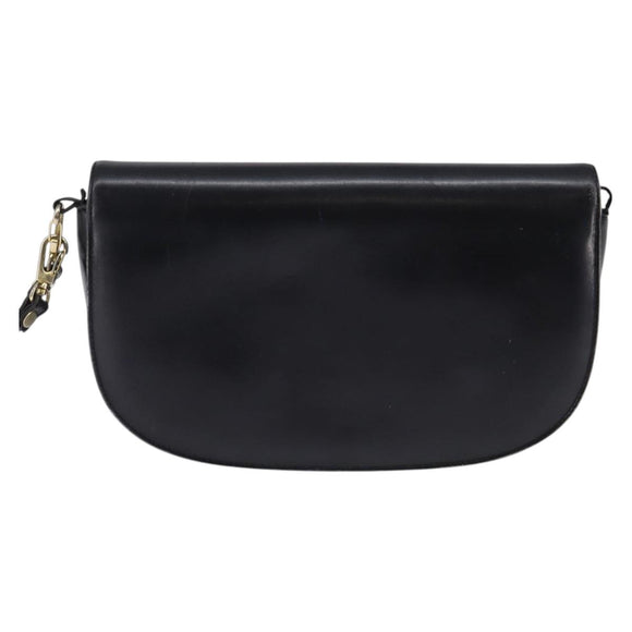 CELINE Horse Carriage Shoulder Bag Leather Navy Gold Auth BA6372