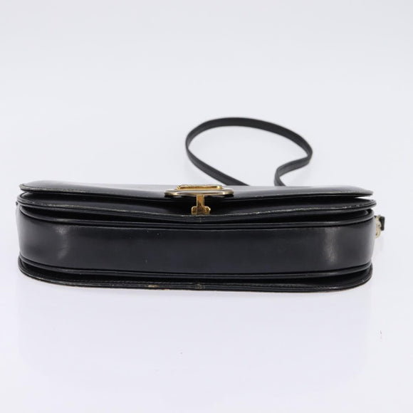 CELINE Horse Carriage Shoulder Bag Leather Navy Gold Auth BA6372