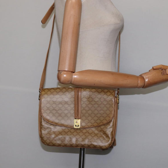 CELINE Macadam Canvas Shoulder Bag PVC Beige Gold Auth BA6373