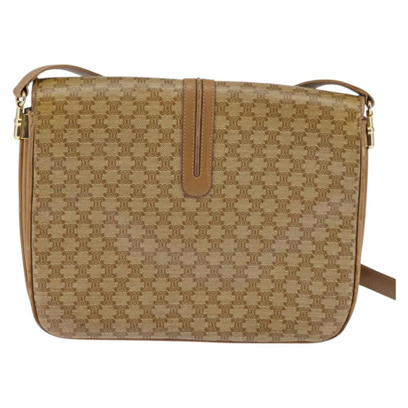 CELINE Macadam Canvas Shoulder Bag PVC Beige Gold Auth BA6373