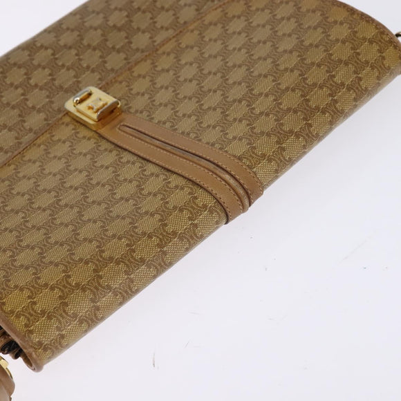 CELINE Macadam Canvas Shoulder Bag PVC Beige Gold Auth BA6373
