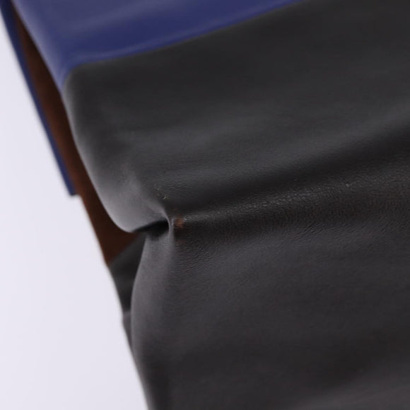 CELINE All Soft Shoulder Bag Leather Blue Black Silver Auth BA6374