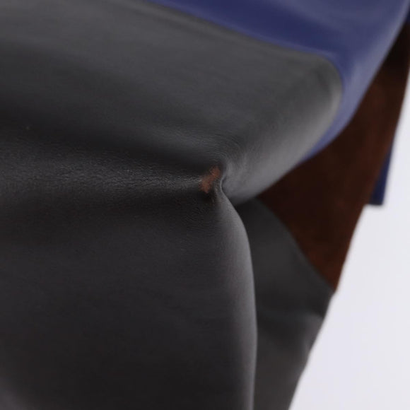 CELINE All Soft Shoulder Bag Leather Blue Black Silver Auth BA6374