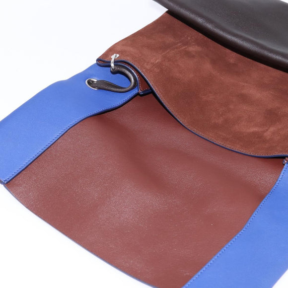 CELINE All Soft Shoulder Bag Leather Blue Black Silver Auth BA6374