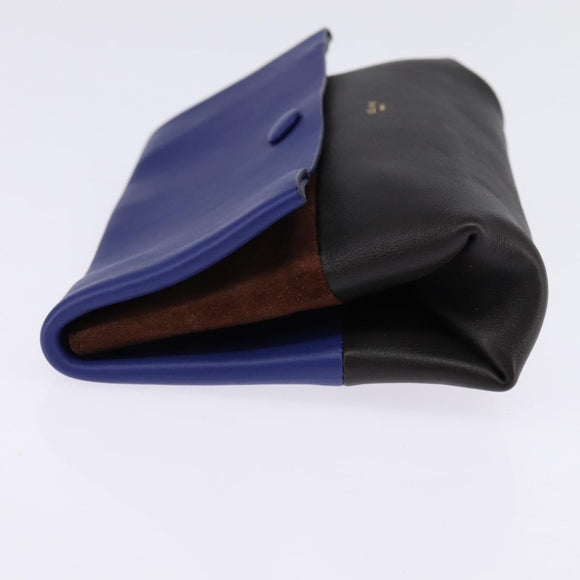 CELINE All Soft Shoulder Bag Leather Blue Black Silver Auth BA6374