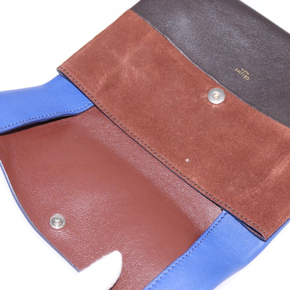 CELINE All Soft Shoulder Bag Leather Blue Black Silver Auth BA6374