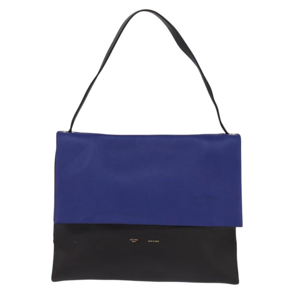 CELINE All Soft Shoulder Bag Leather Blue Black Silver Auth BA6374