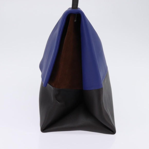 CELINE All Soft Shoulder Bag Leather Blue Black Silver Auth BA6374