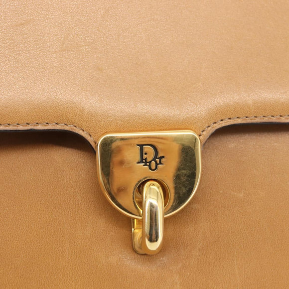 Christian Dior Shoulder Bag Leather Beige Gold Auth BA6375