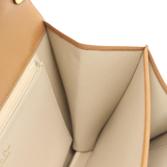 Christian Dior Shoulder Bag Leather Beige Gold Auth BA6375