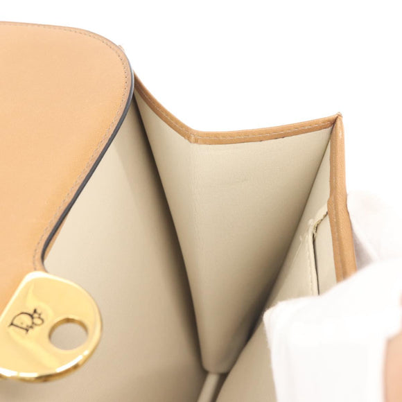 Christian Dior Shoulder Bag Leather Beige Gold Auth BA6375