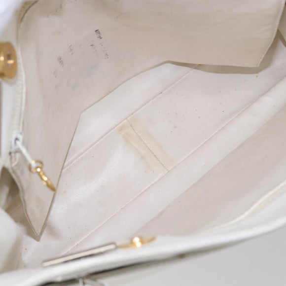 CHANEL Chain Shoulder Bag Caviar Skin White Silver CC Auth BA6376