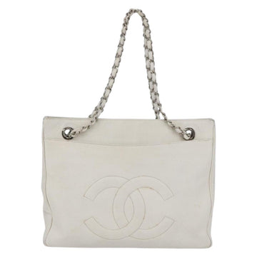 CHANEL Chain Shoulder Bag Caviar Skin White Silver CC Auth BA6376 - 0