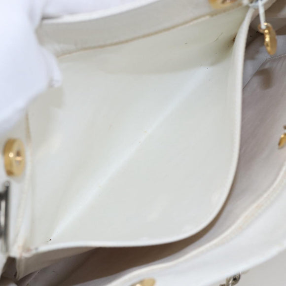 CHANEL Chain Shoulder Bag Caviar Skin White Silver CC Auth BA6376