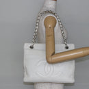 CHANEL Chain Shoulder Bag Caviar Skin White Silver CC Auth BA6376-25