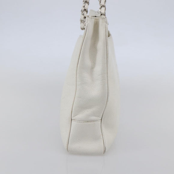 CHANEL Chain Shoulder Bag Caviar Skin White Silver CC Auth BA6376