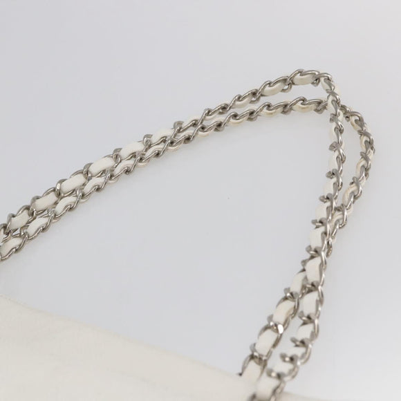 CHANEL Chain Shoulder Bag Caviar Skin White Silver CC Auth BA6376