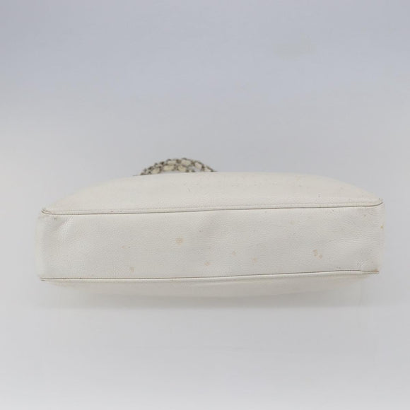 CHANEL Chain Shoulder Bag Caviar Skin White Silver CC Auth BA6376