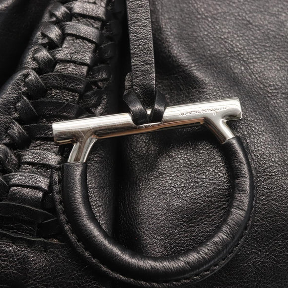 Salvatore Ferragamo Gancini Tote Bag Leather Black Silver Auth BA6377