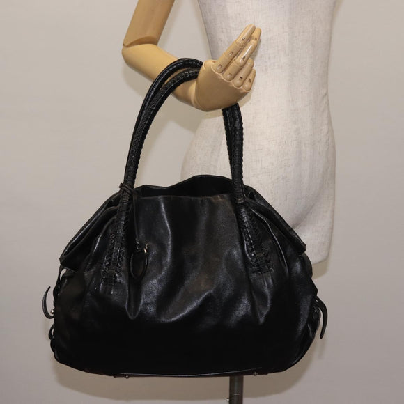 Salvatore Ferragamo Gancini Tote Bag Leather Black Silver Auth BA6377