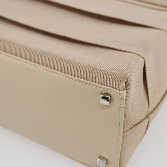 Salvatore Ferragamo Gancini Hand Bag Canvas Beige Silver Auth BA6378